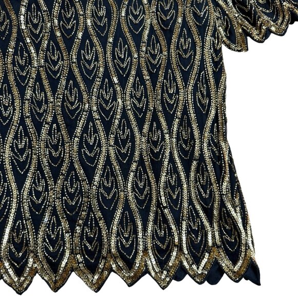 STENAY TOP VINTAGE BEADED SEQUINS SILK ART TO WEAR SCALLOPED SIZE L EMBELLISHED - Picture 7 of 11